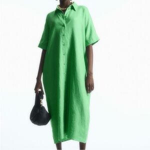 COS Belted Oversized Button Down 100% Linen Shirt Dress Maxi Size Medium